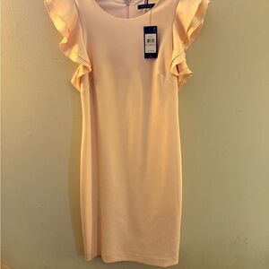 Tommy Hilfiger Peach Pink Elegant Cream Ruffle Sleeve Dress (size 6) NWT